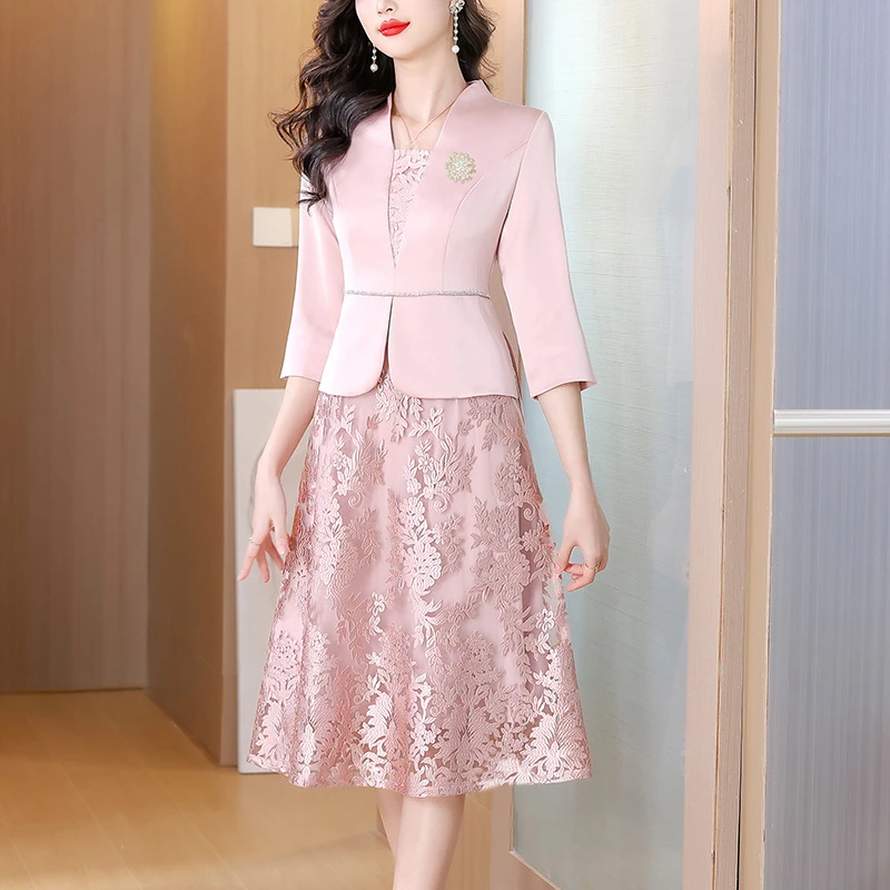 喜婆婆婚宴装礼服裙2025新款气质优雅修身粉色连衣裙显瘦时尚名媛