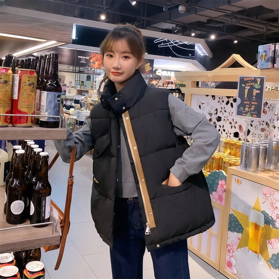 超好看减龄 胖mm大码棉服马甲女秋冬新款叠穿撞色立领坎肩外套208