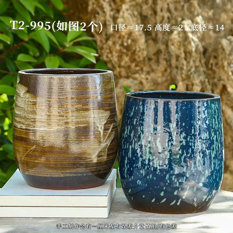T2-995宜兴紫砂红陶双耳大号老桩陶罐粗陶花盆透气万能盆花盆