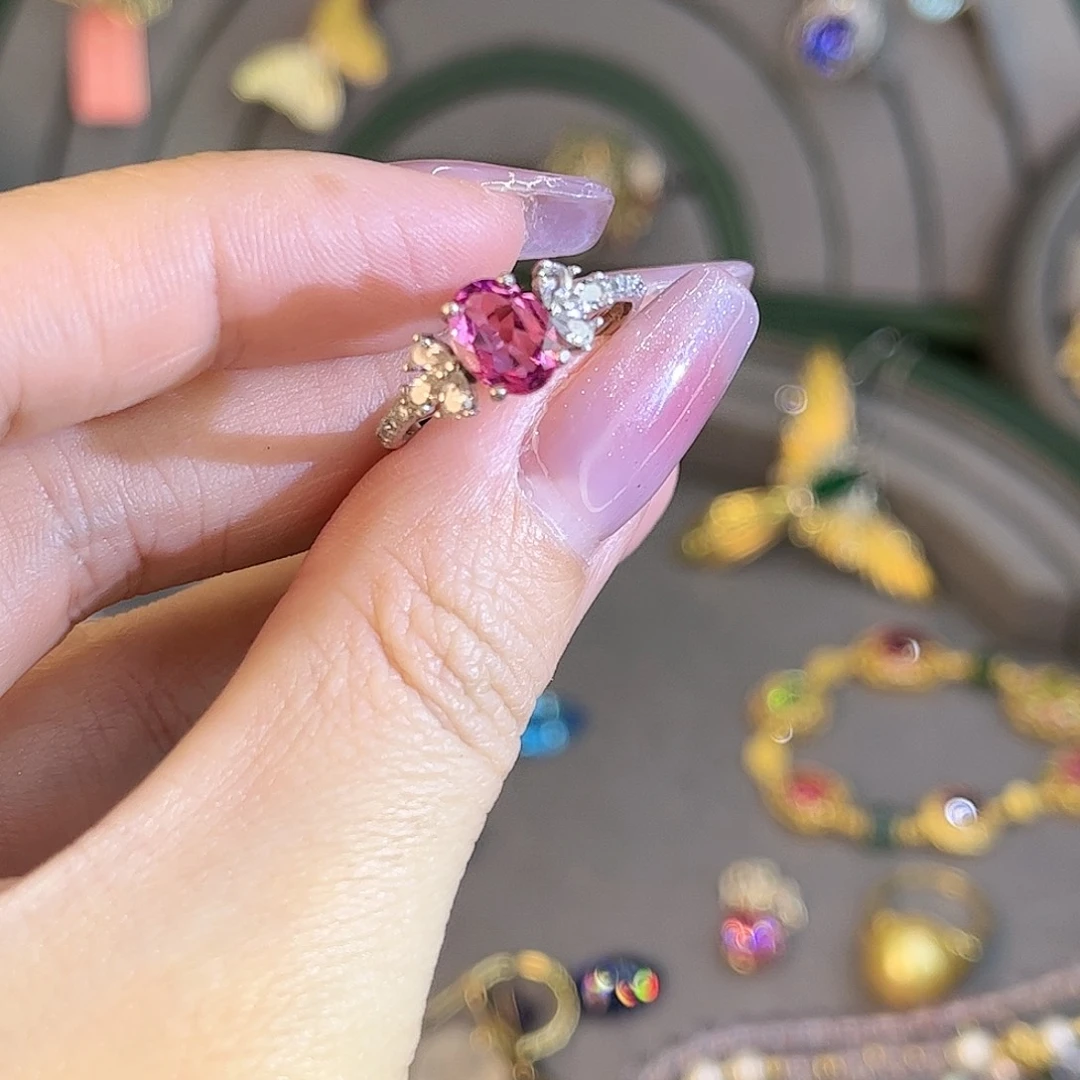 碧玺戒指银S925镶嵌黑***糖