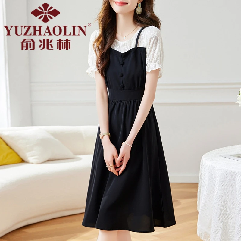 俞兆林母亲节衣服假两件吊带连衣裙女2025夏季新款法式气质收腰显