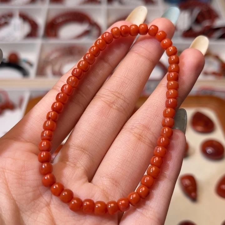 南红玛瑙未镶嵌手链柿子红老型4.5+mm