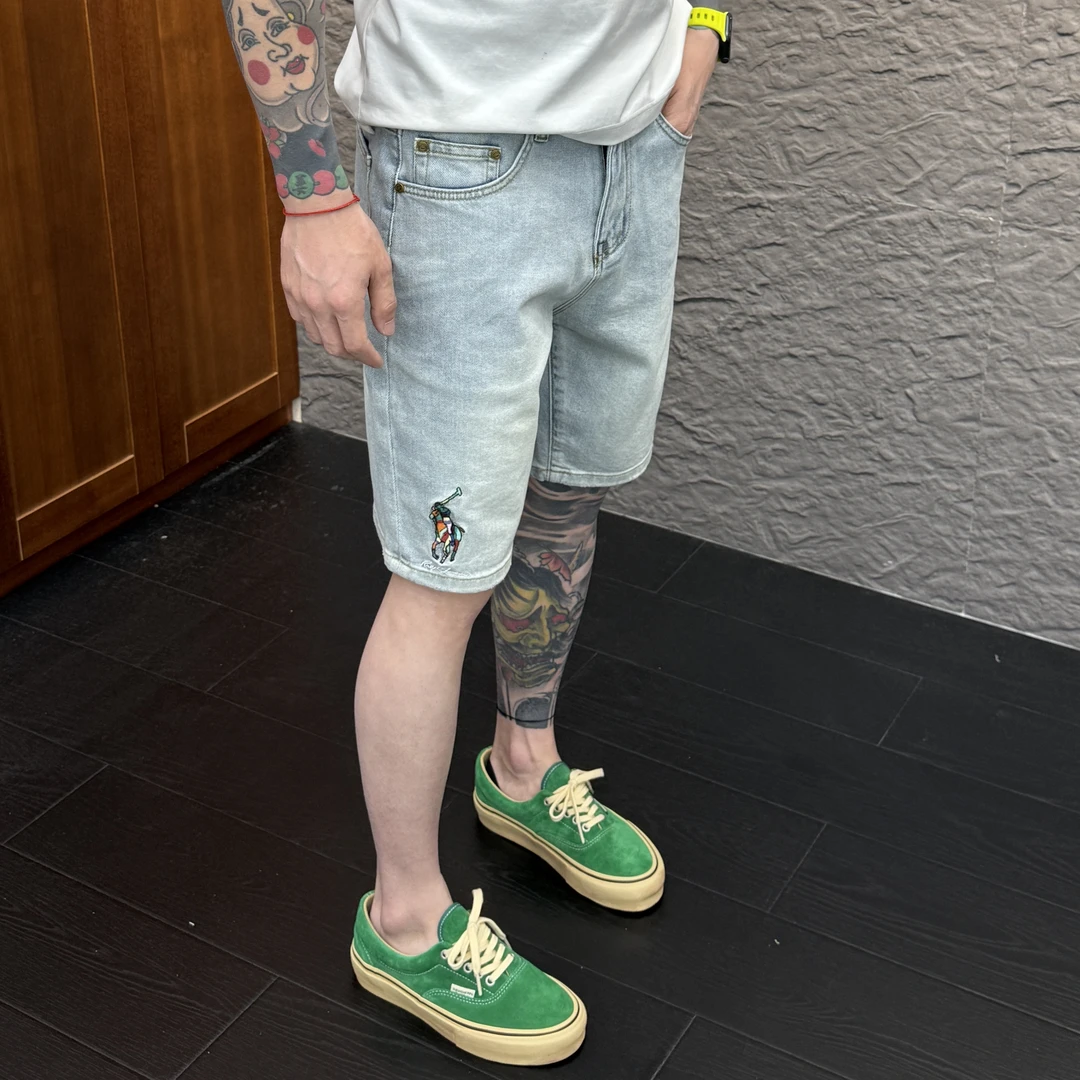 2025春季新款时尚休闲百搭净版刺绣男士牛仔短裤8112