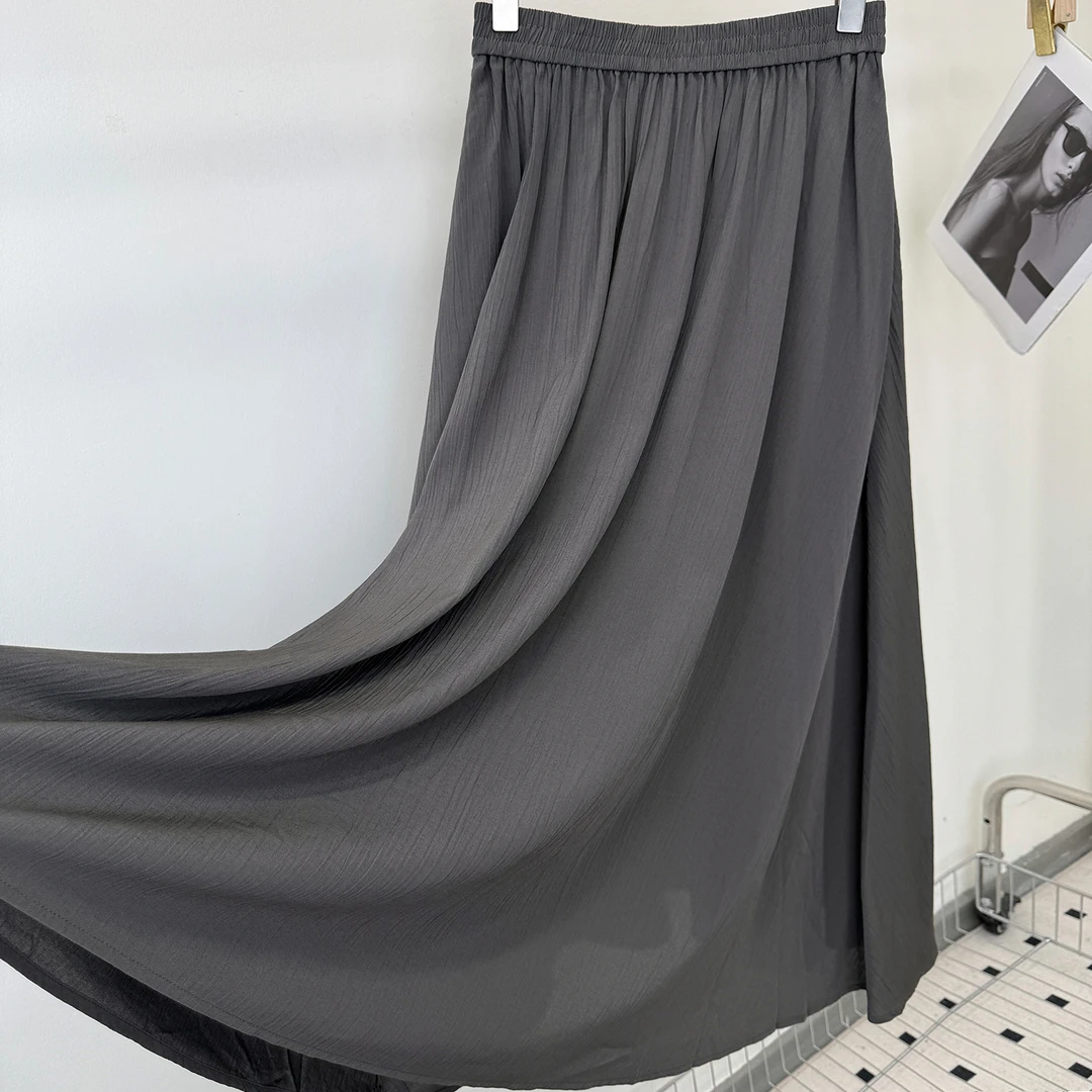 80201净版纯色单层不透百搭半身裙女遮胯显瘦a字裙薄款透气裙子