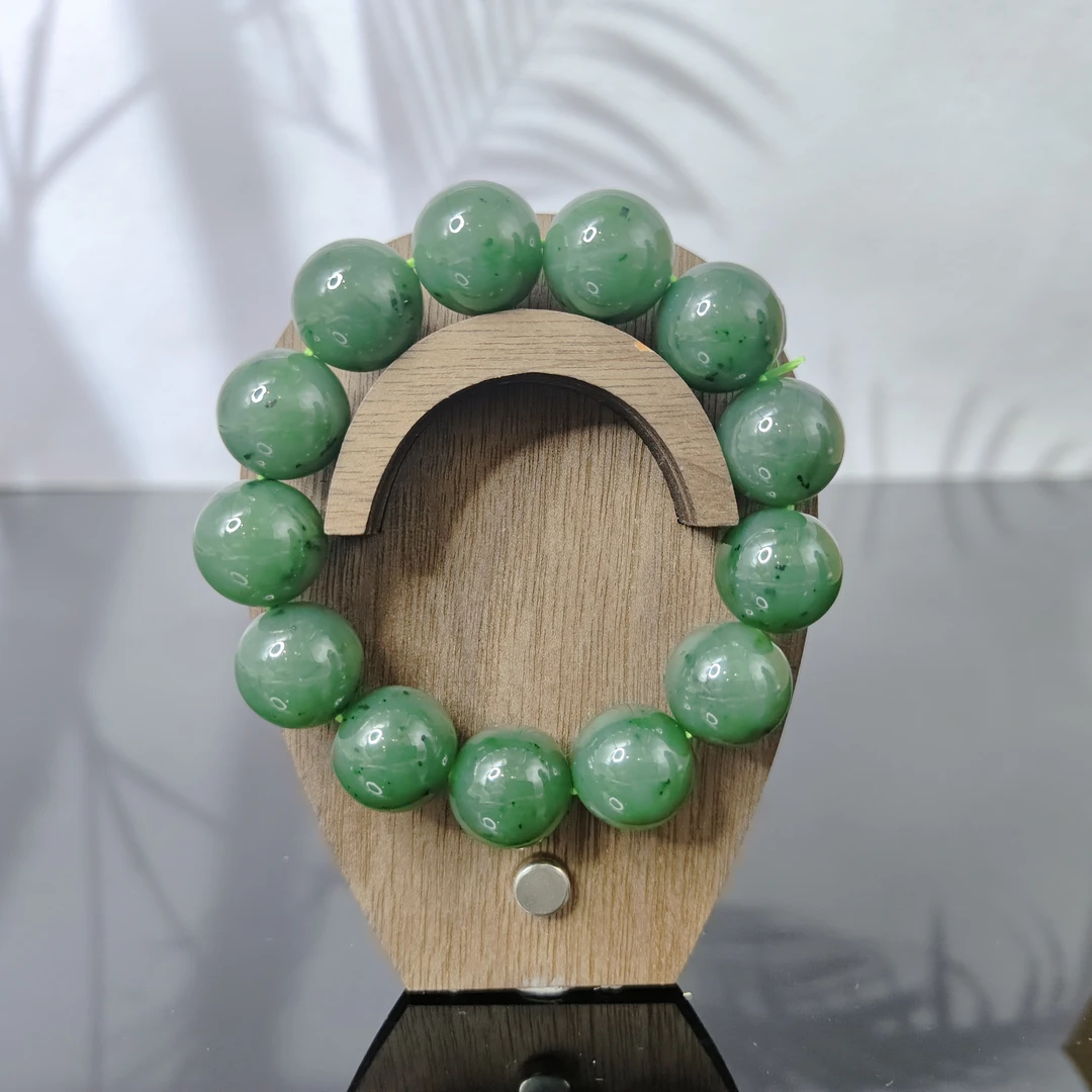 P和田玉碧玉圆珠手串（卡16）1937