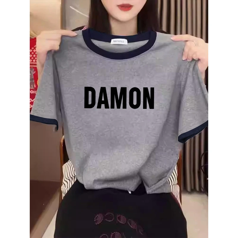 设计感小众正肩撞色纯棉短袖t恤女时尚洋气t恤女款2025新款爆款