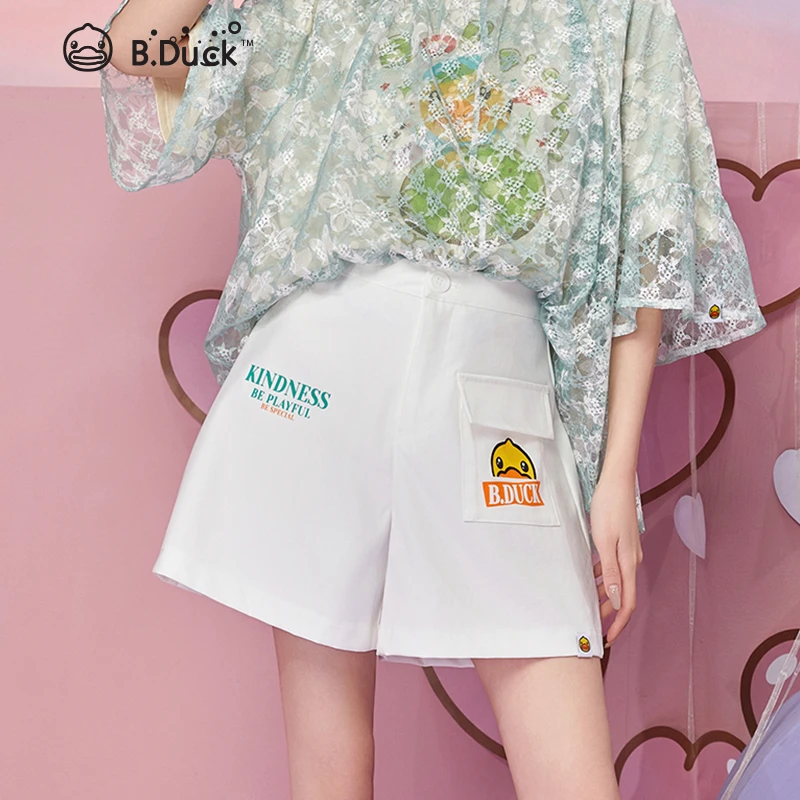 B.Duck小黄鸭高腰短裤百搭宽松高级感A版卡通遮肉显瘦潮流裤子