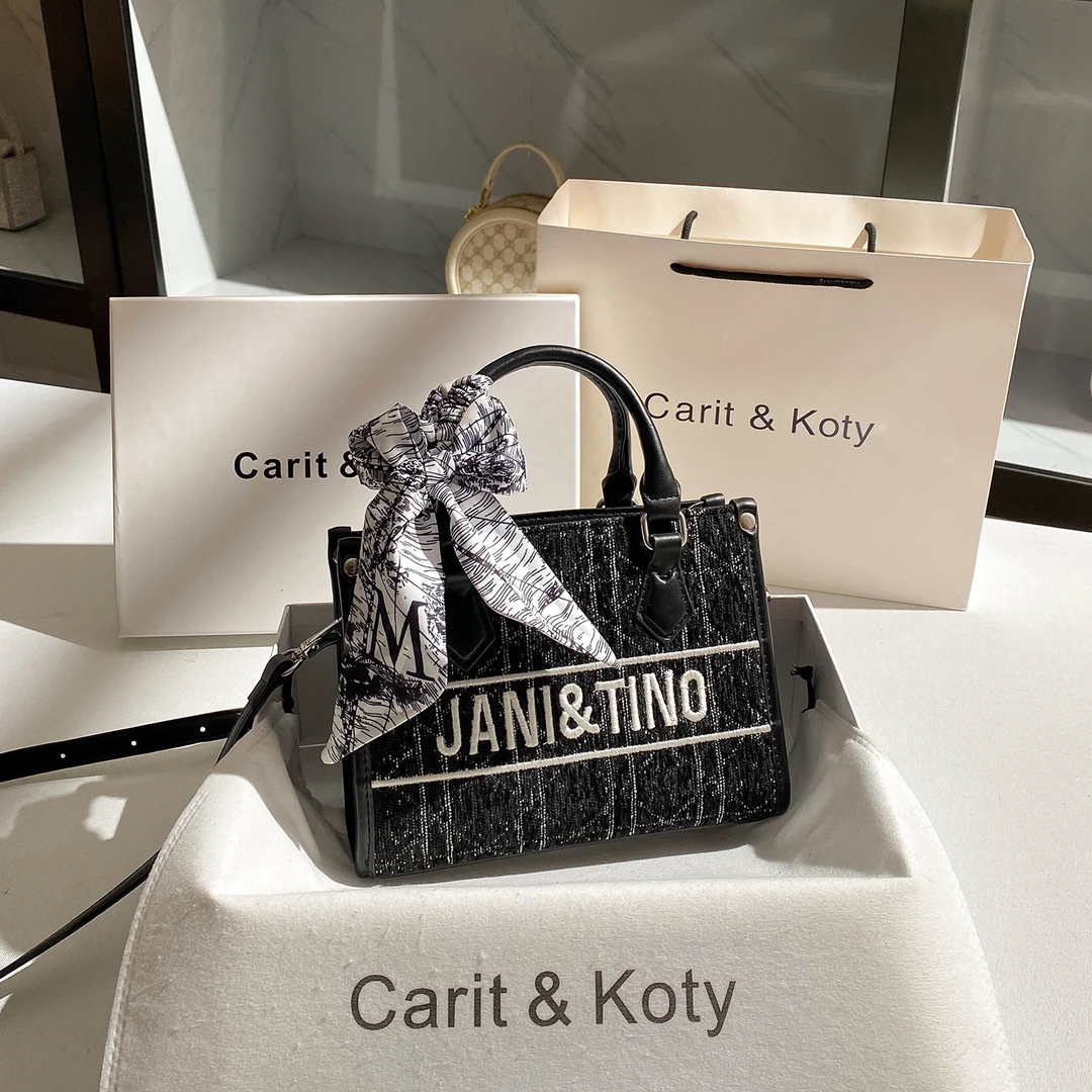 CARIT KOTY轻奢复古刺绣托特包包女2025秋冬新款百搭手提斜挎小包