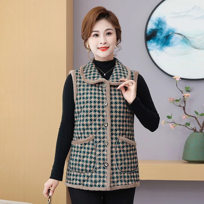 妈妈秋冬马甲新款中老年冬季加绒加厚保暖无袖坎肩宽松外穿背心