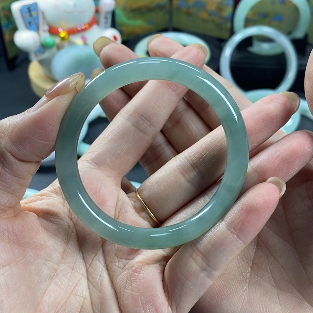 翡翠未镶嵌手镯天然翡翠手镯51.5圆条