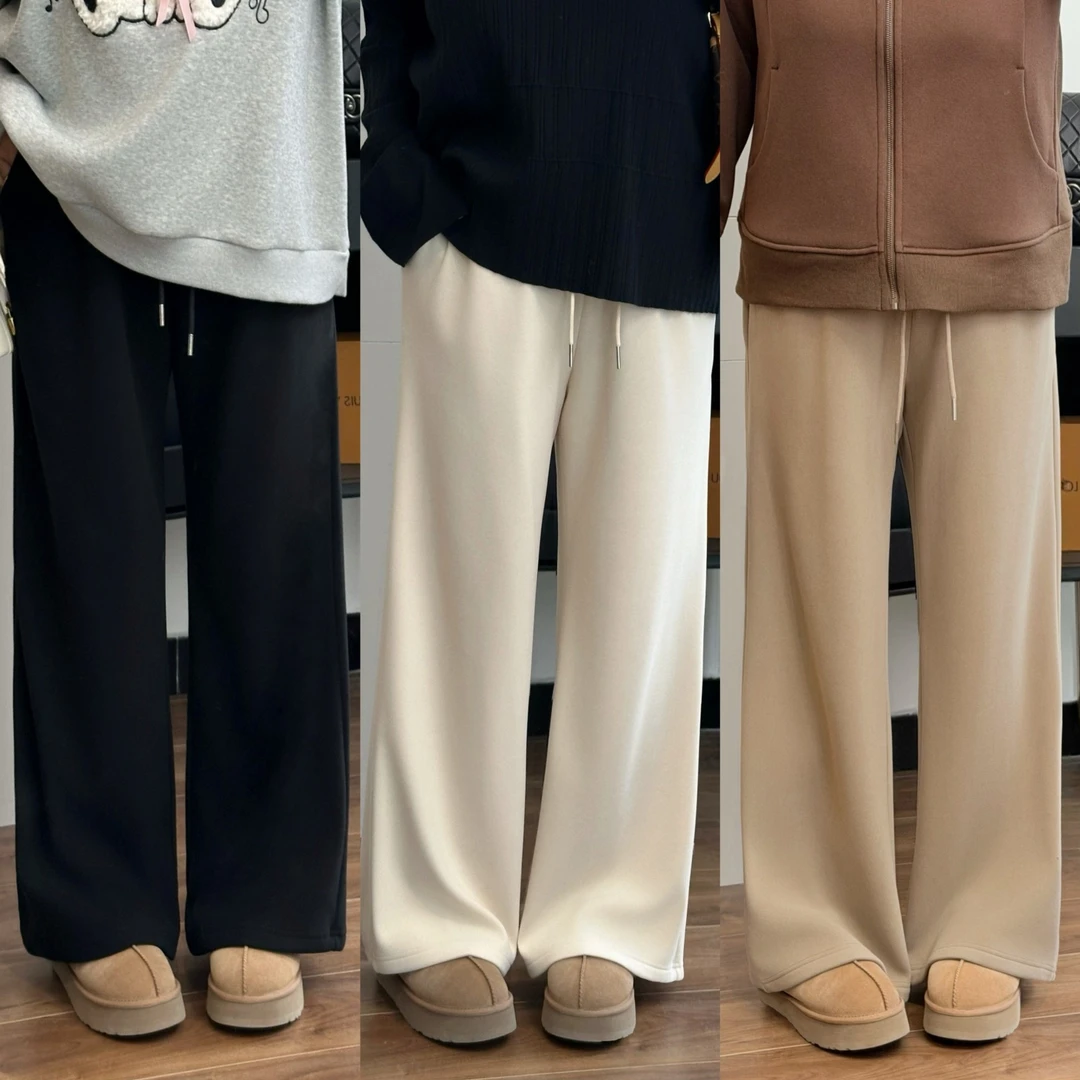 花契“暮雪初白”大码女装冬季宽松200斤胖mm绒绒保暖直筒裤12513-H