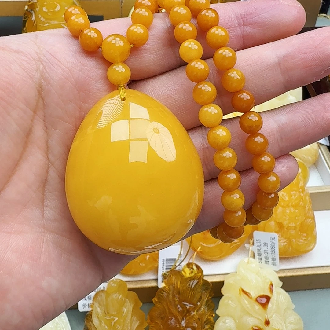 蜜蜡颈饰未镶嵌天然保真假一赔十