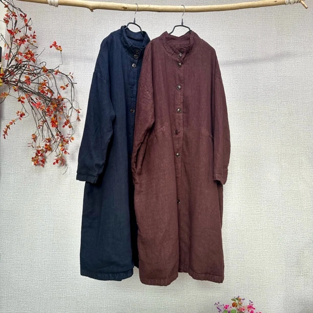 儒品素衣5284定制亚麻加衬中长外套（衣长107胸围140）