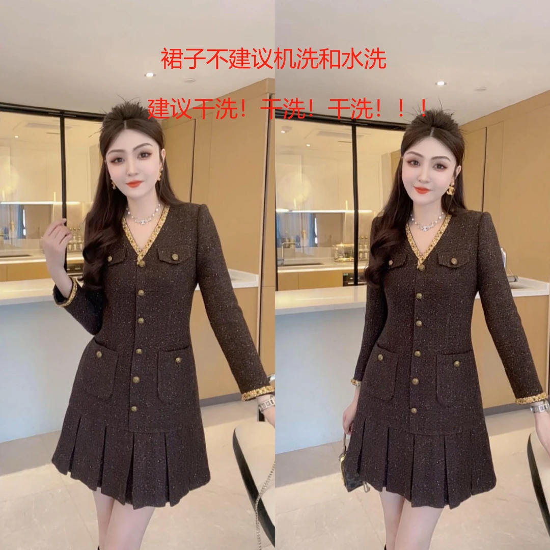 M9A86030  新款气质显瘦时尚名媛修身秋冬小个子长袖小香风连衣裙