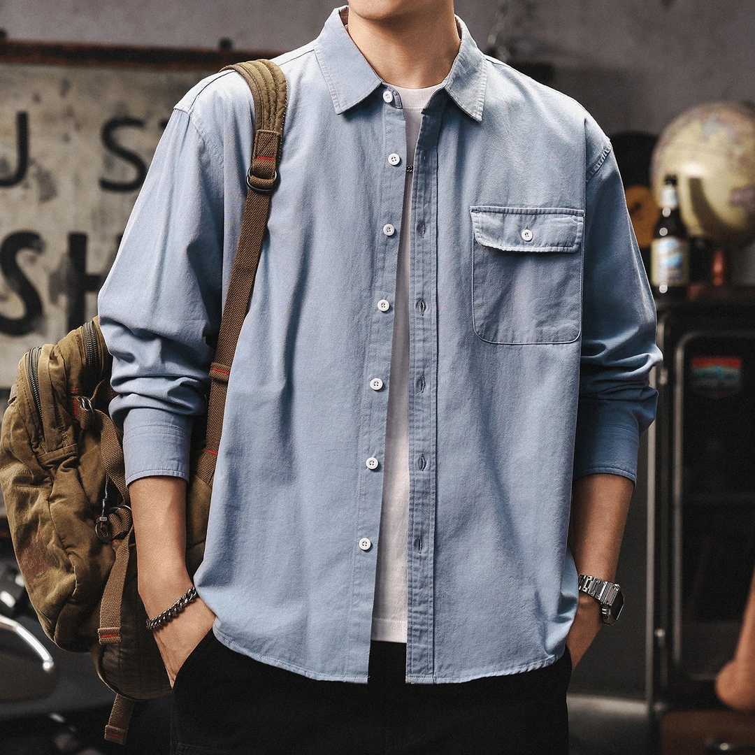 MR.MUDI/穆迪先生日系休闲长袖衬衫男高级感痞帅港风工装衬衣潮牌