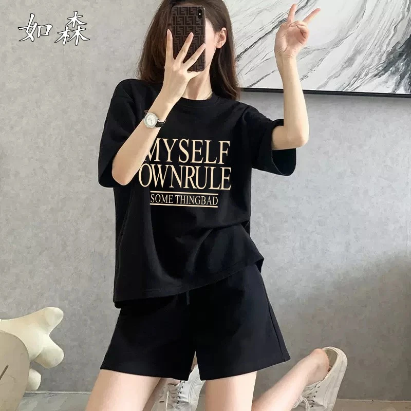 2025新款韩版宽松休闲运动套装减龄洋气时尚短裤两件套女短袖夏装