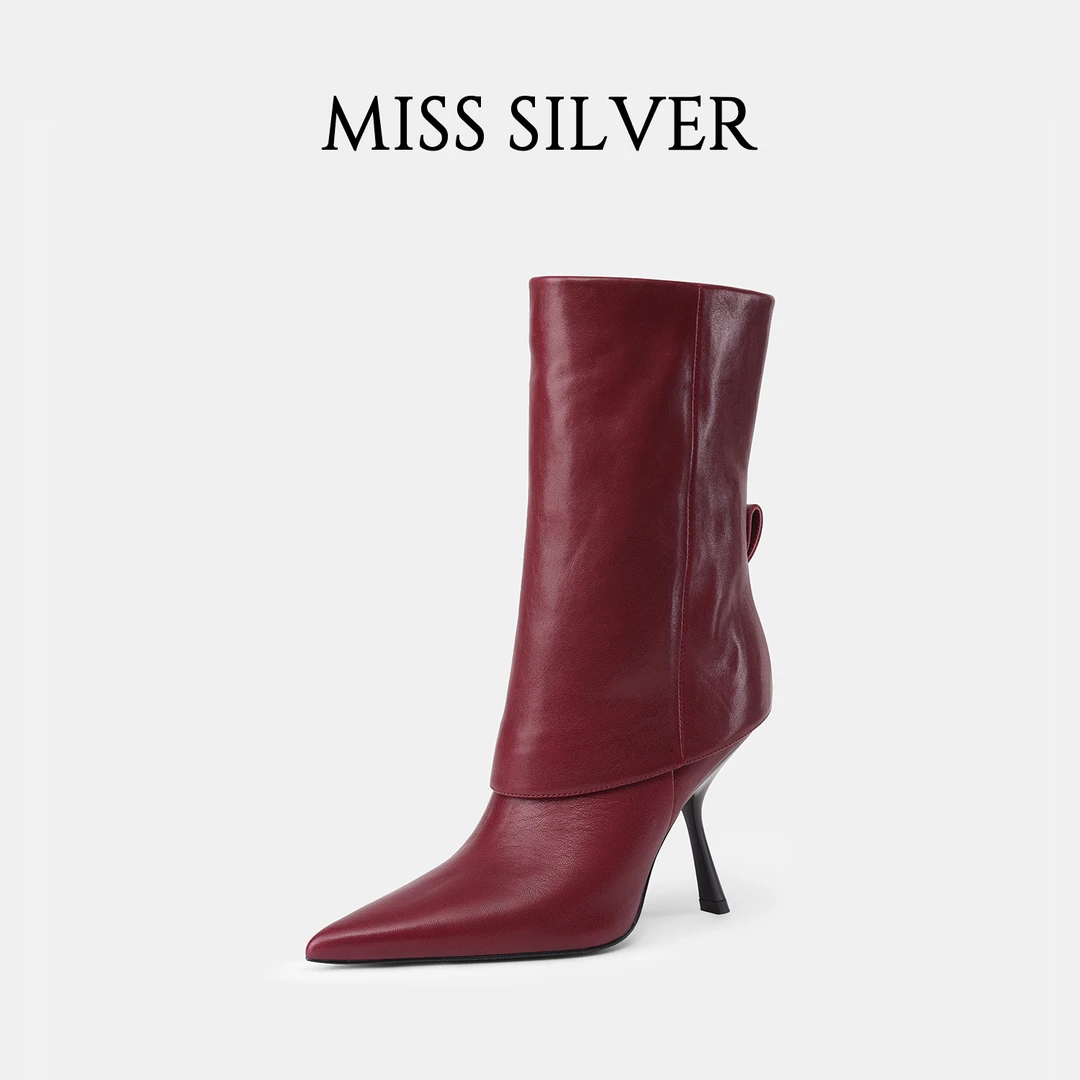 MISSSILVER女2025冬季新款爆款真皮尖头裤管靴高跟百搭长靴气质