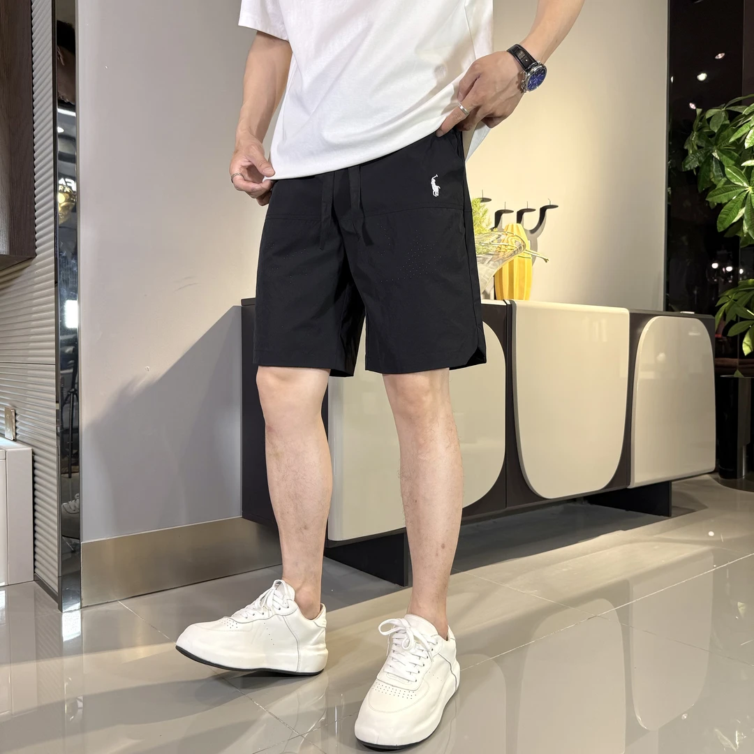 新品欧货男士夏季潮流轻奢打孔休闲简约刺绣短裤纯色百搭五分裤