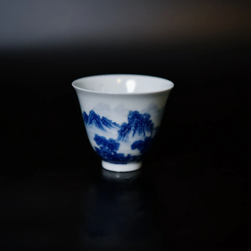 【九山南诗】细工青花山水主人杯宋画山水客杯闻香杯全手绘全手工