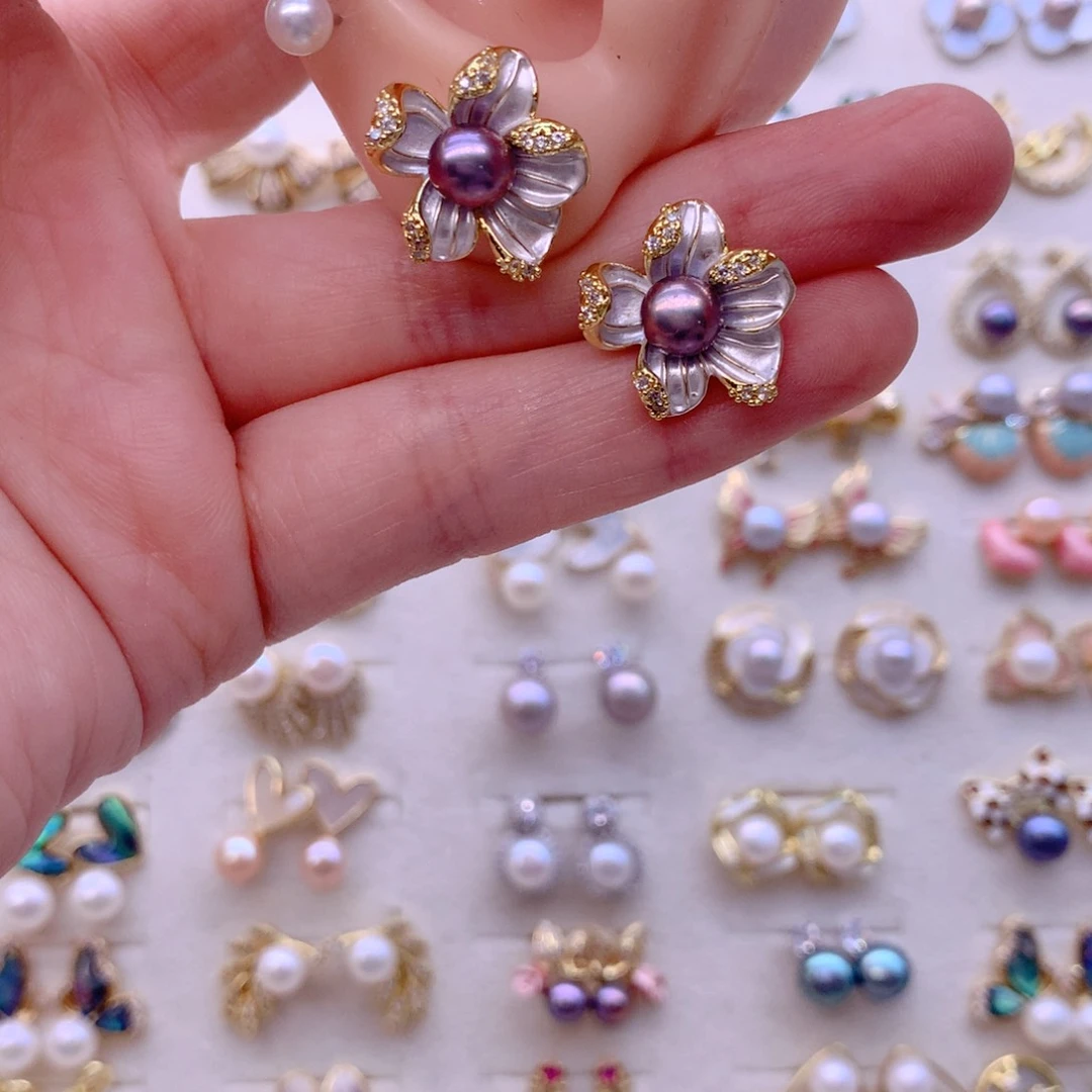 合金淡水珍珠耳饰