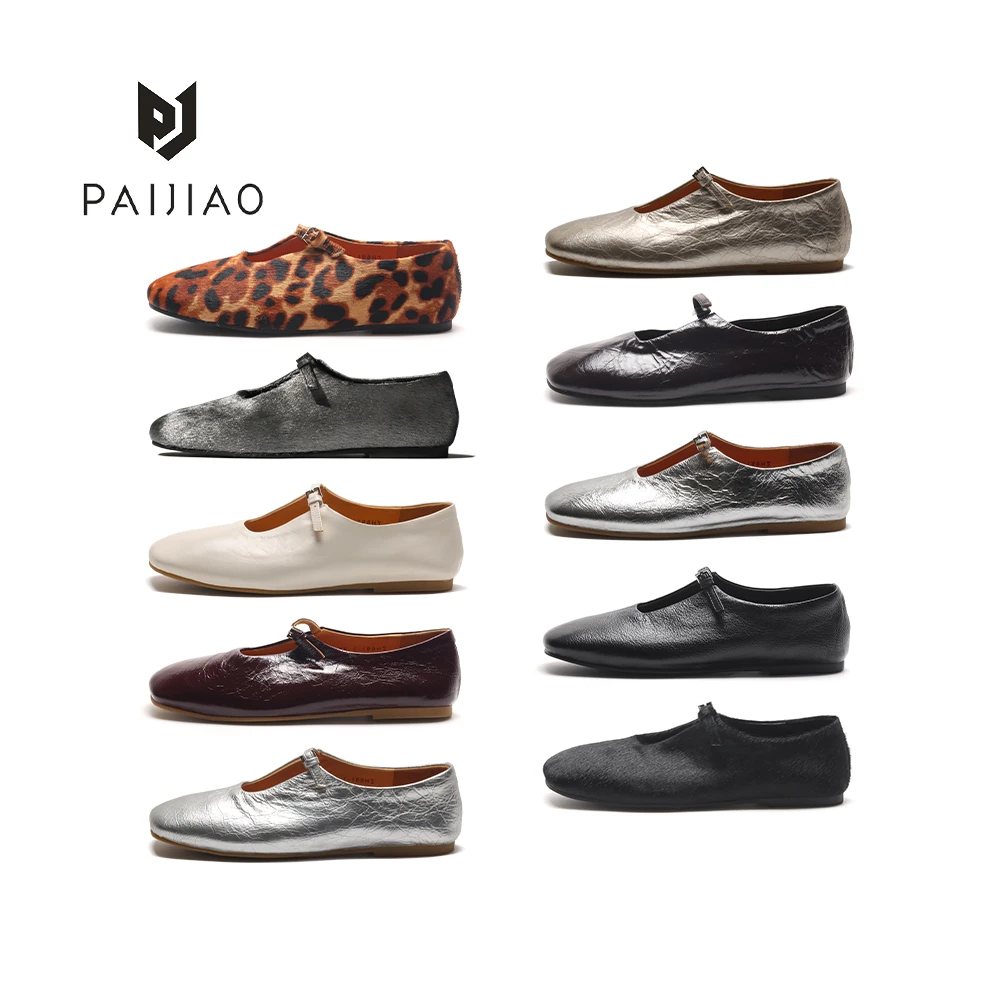 法式牛皮一字扣方头简约气质平底高级软底女百搭小众鞋子ZH691-1