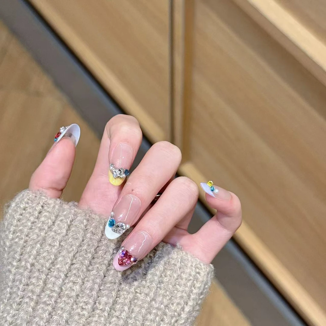 富家甜心精品穿戴甲多巴胺彩色法式美甲可拆卸成品甲片假指甲贴片