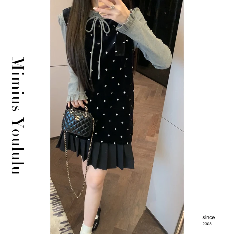 【mimius】&喵喵 复古丝绒背心裙+打底衫 汉服() F12277