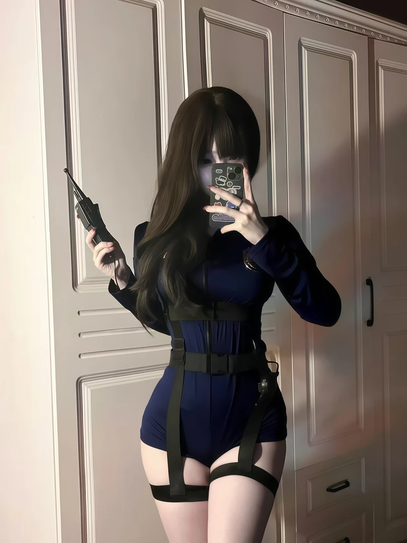 大码欧美性感女制服cosplay夜场空姐长袖紧身连体御姐套装拉链