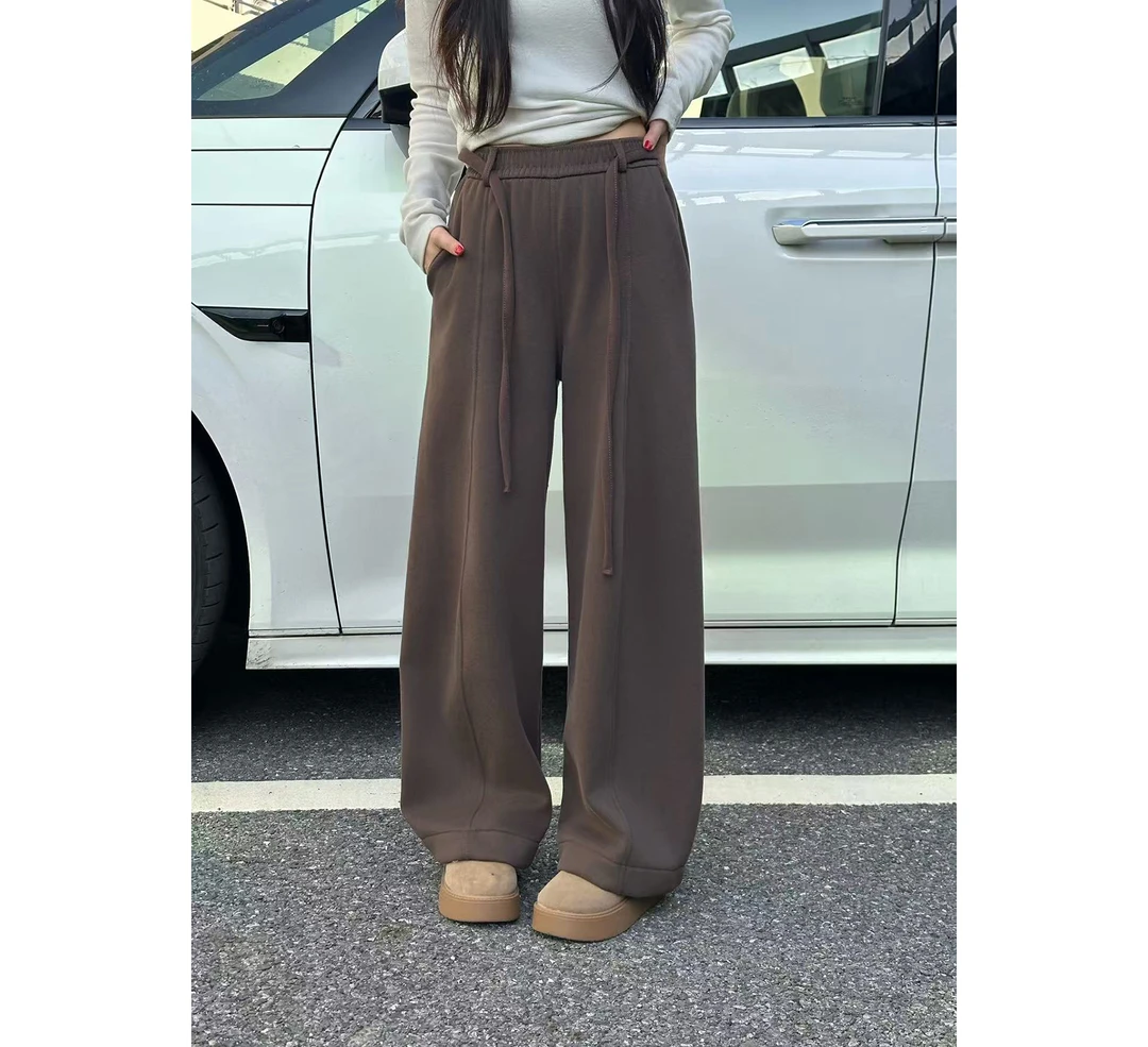 金佳佳【慵懒裤王】抽绳高腰加绒南瓜慵懒感弯刀卫裤