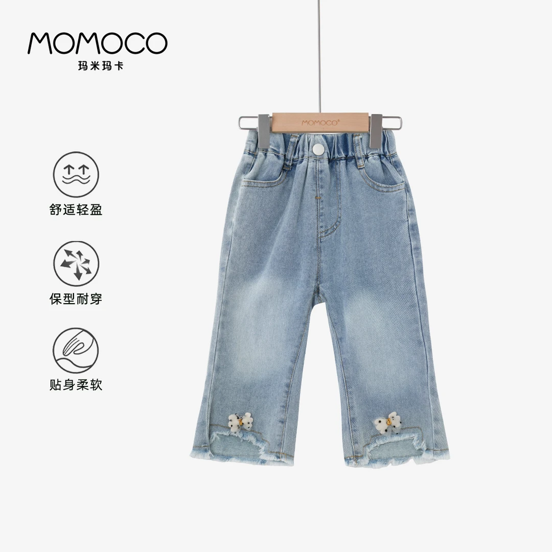 MOMOCO夏季欧若风女童新款百搭波点蝴蝶牛仔七分裤75610351004