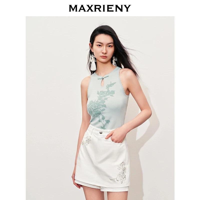 【粉丝专享】MAXRIENY新中式国风盘扣清新薄荷绿25夏季针织背心