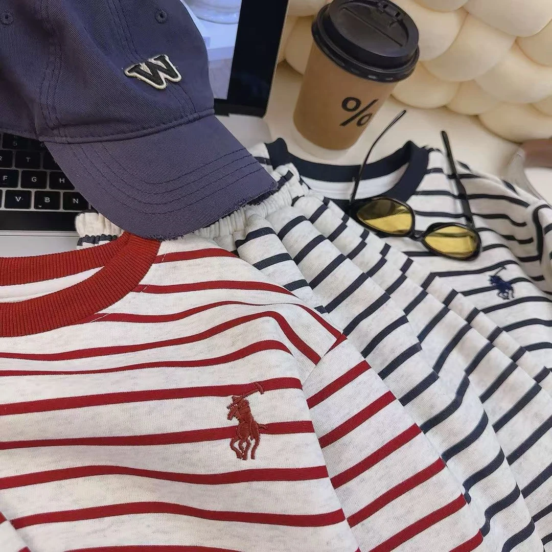 新款春装2025男童条纹长袖卫衣套装儿童宽松卫衣卫裤两件套装