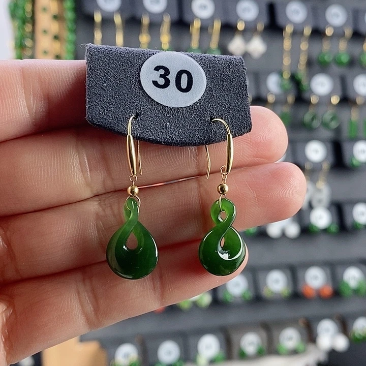 和田玉耳饰18K金镶嵌