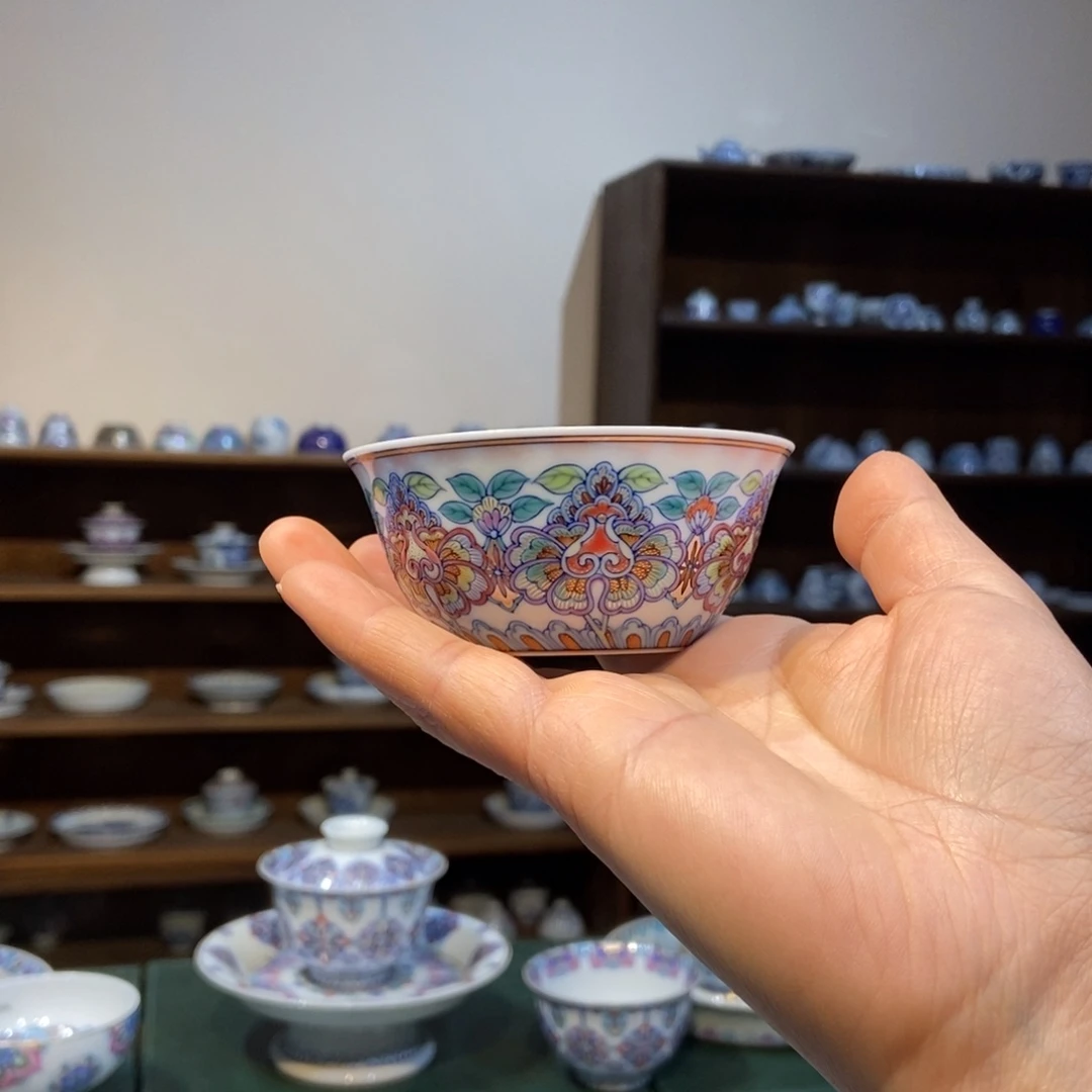 杯w冉月观隐斗彩石榴杯