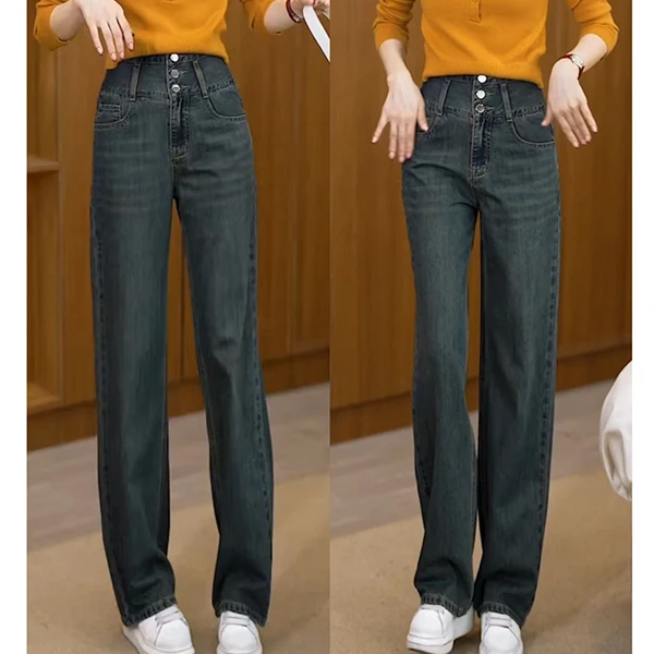 2025秋新款高腰深档显高显瘦窄版直筒牛仔裤时尚百搭垂感阔腿裤潮