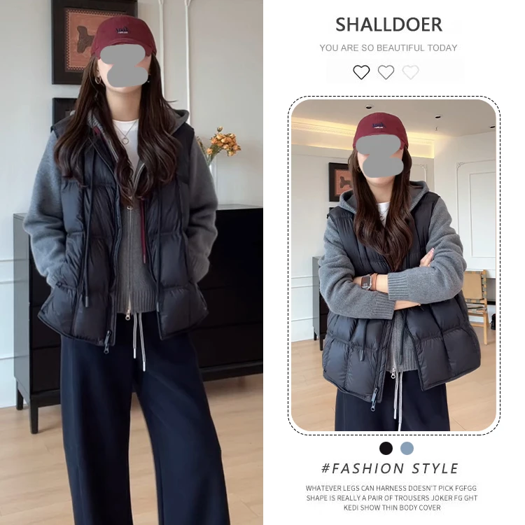 潮流纯色圆领抽绳设计感马甲女2025新款韩版宽松高级感显瘦衣服