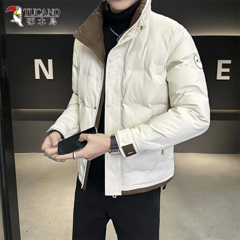 啄木鸟冬季潮牌帅气短款棉服外套青年男士新款休闲加厚立领上衣服