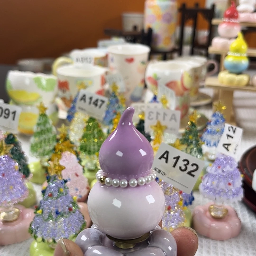 陶景德镇陶瓷底座转转渐变紫粉