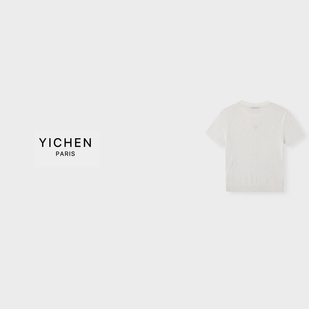 YC 奶白色幸运星立体提花冰感夏季短袖-6273