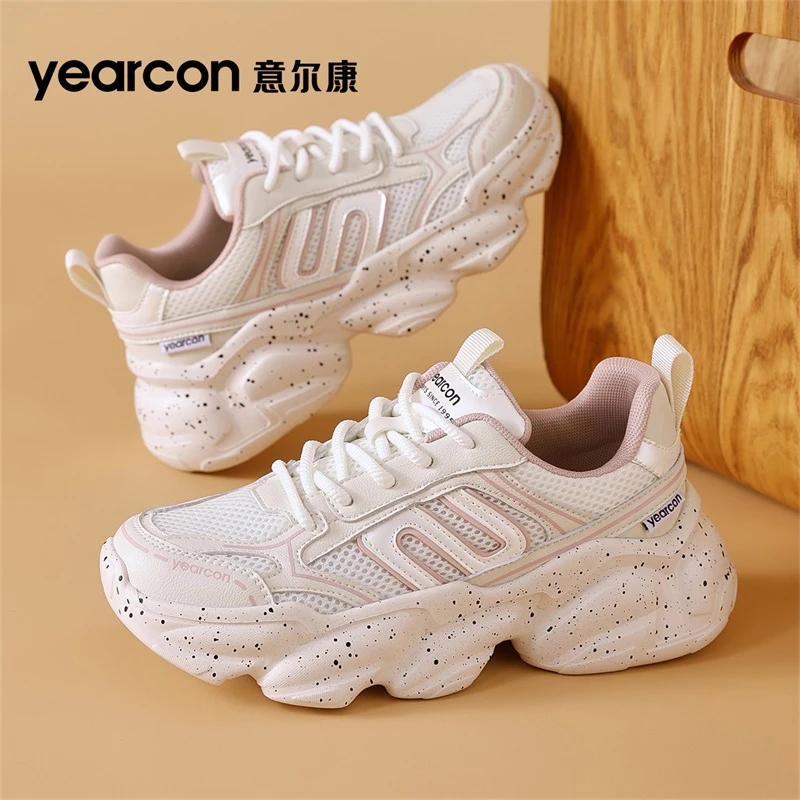 意尔康品牌女鞋夏季透气网面老爹鞋2025新款潮厚底增高运动休闲鞋