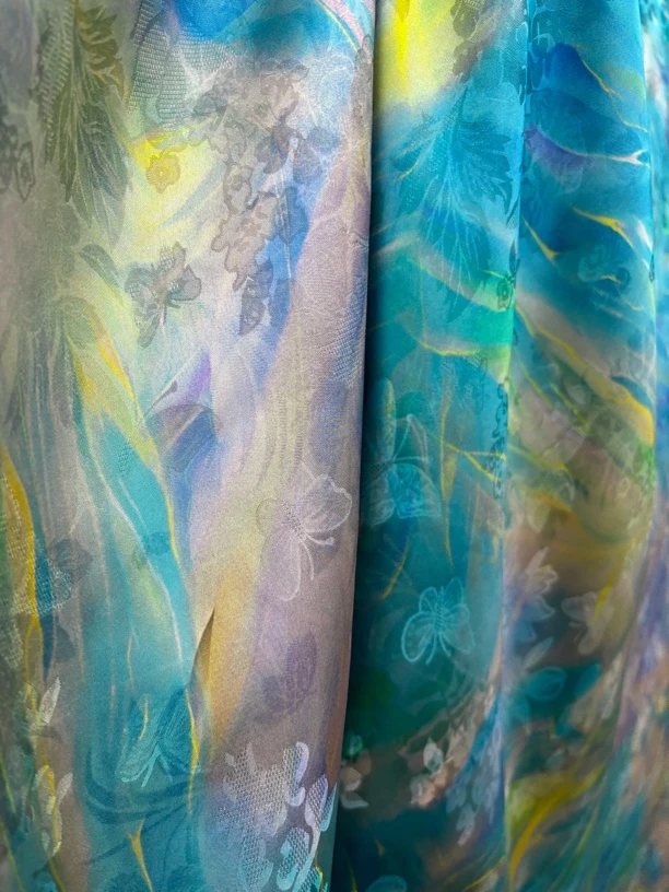 极光星河 人丝植物染 双面提花国风新中式服装面料