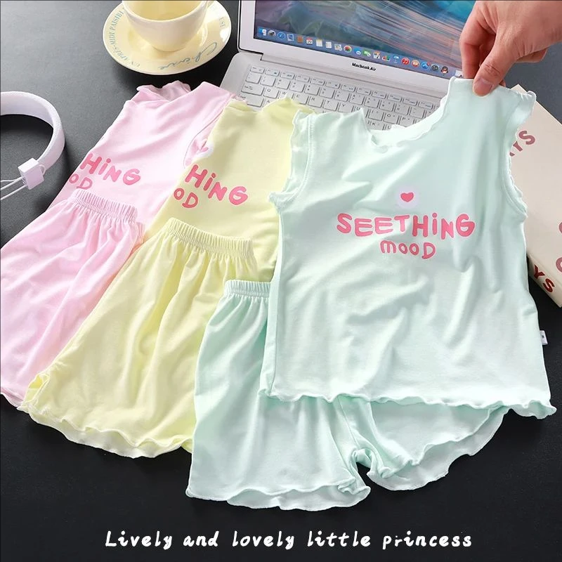 【夏季薄款】A类莫代尔女童睡衣套装儿童家居服女宝空调服宝宝睡衣