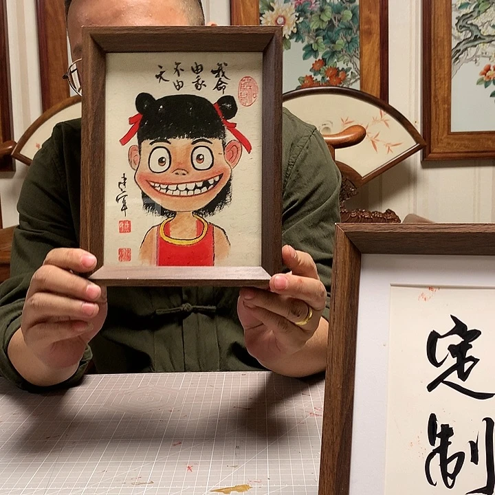 纸本手绘国画实木定制