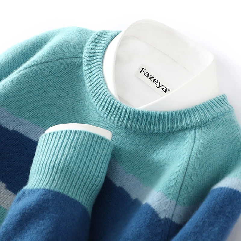 区分市场货！100纯羊绒衫男圆领拼色宽松插肩套头毛衣针织打底衫