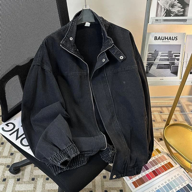春秋水洗立领牛仔外套男休闲潮牌痞帅美式复古百搭潮流青少年夹克