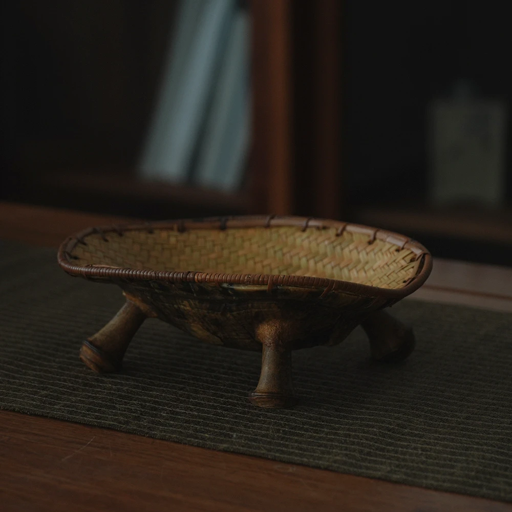 【富甲】竹编席面龟甲果盘收纳盘家用茶叶喝茶器具茶桌摆件收纳