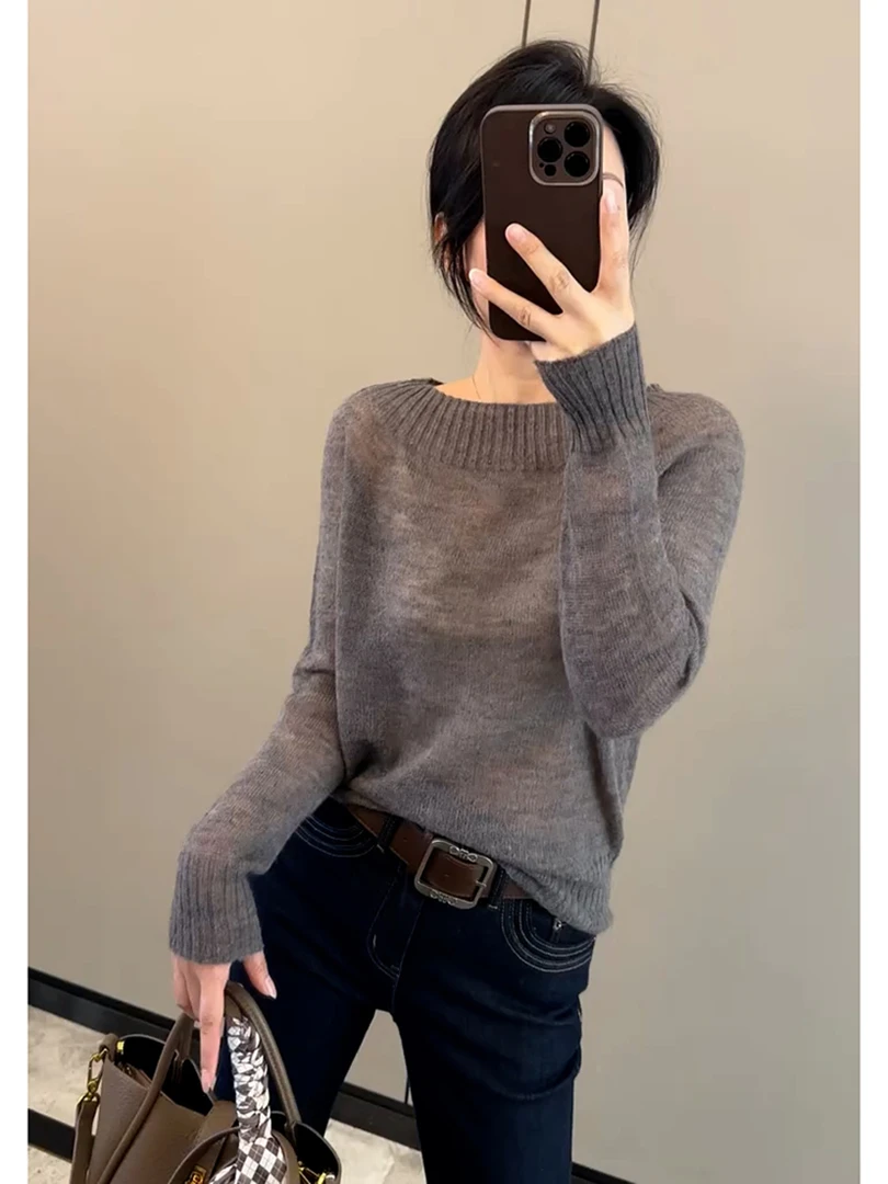 2025秋季新款宽松慵懒风软糯奶fufu毛衣高级感超好看灰色针织衫女