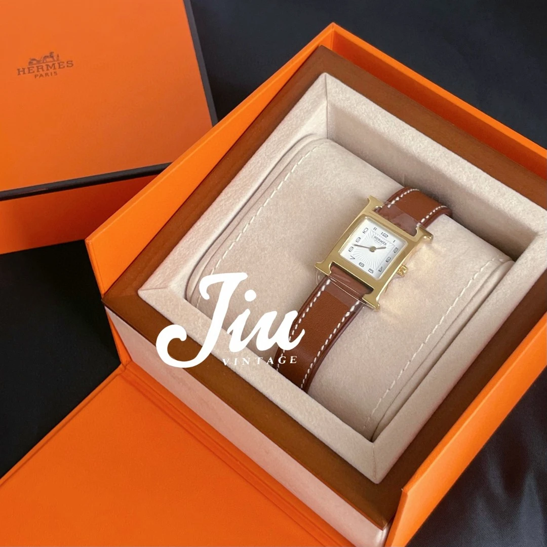 未使用 Hermes/爱马仕 H系列25盘石英机芯女表B刻金棕CJM15-0128
