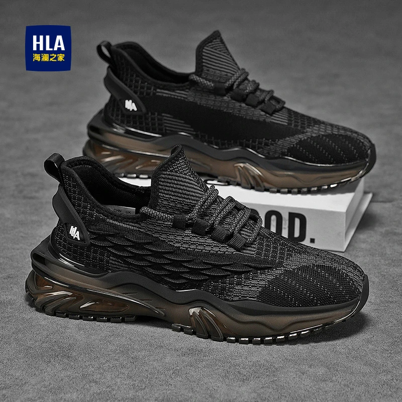 海澜之家男鞋冬季网面透气防臭运动休闲跑步软底弹力飞织椰子潮鞋