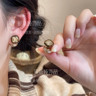 【银斯娅饰品】QR625豹纹花边方糖珠珠前后戴时尚耳环